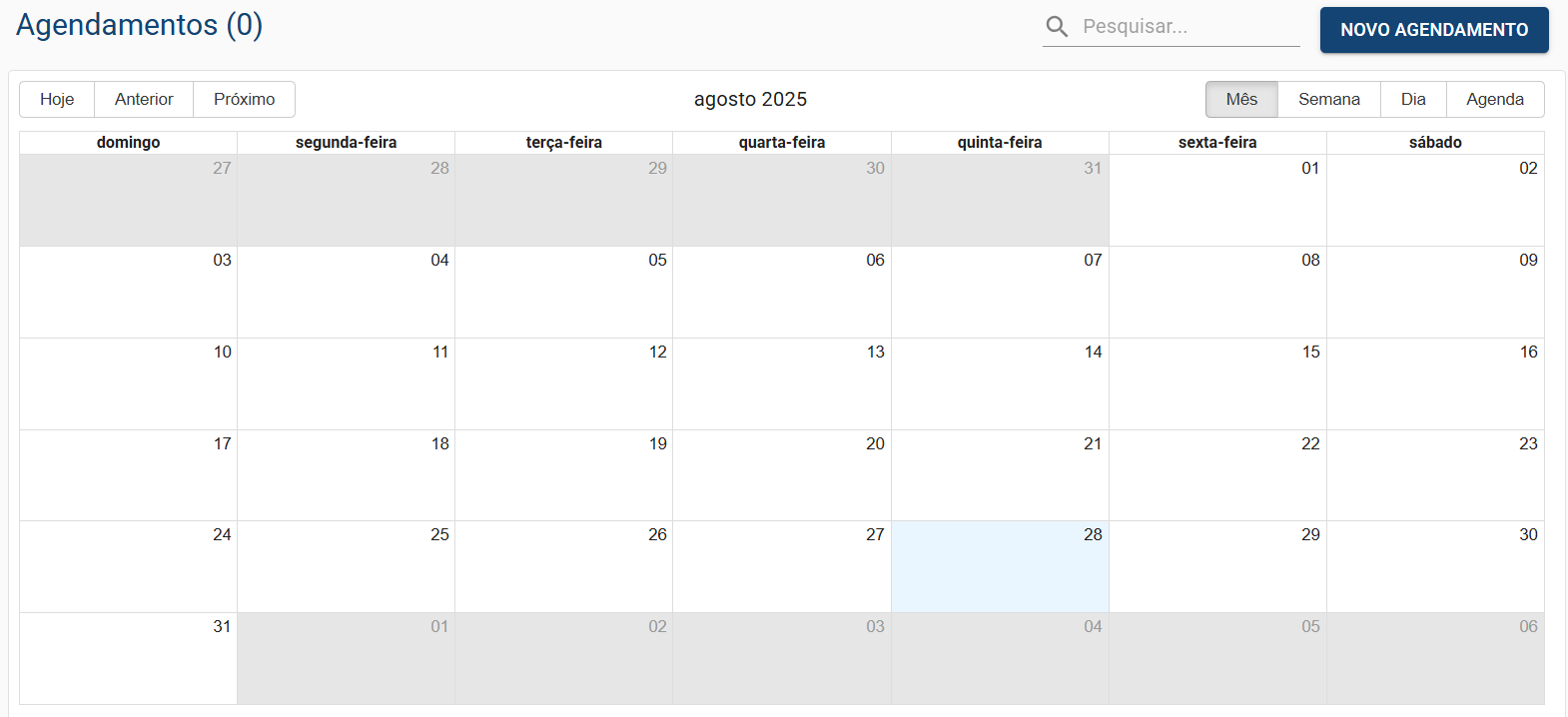 Tela de Agendamentos